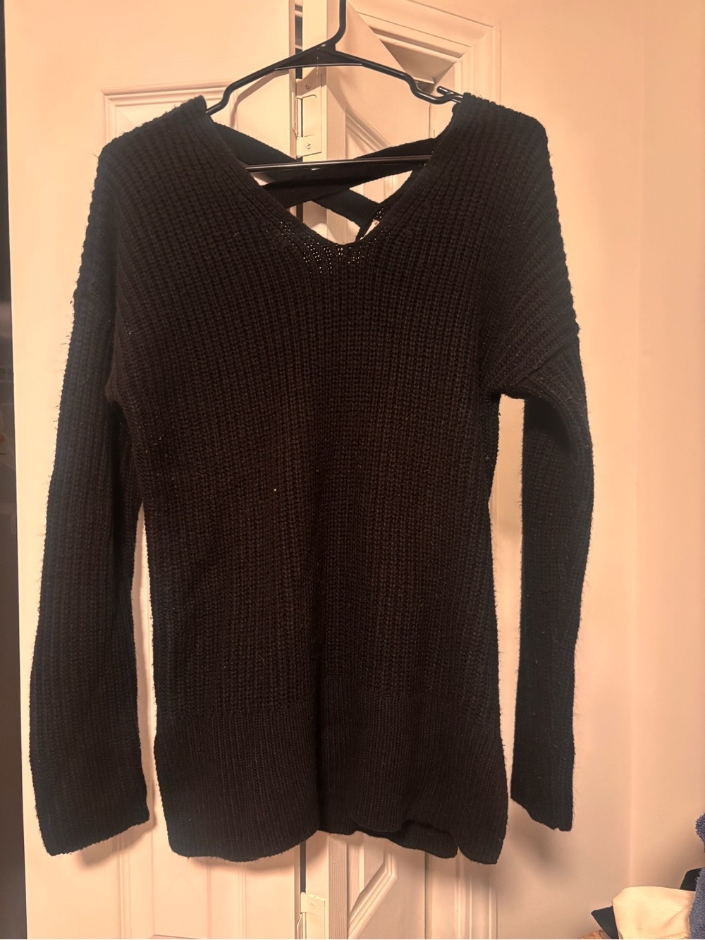 Pink Rose Black Knit Crisscross Back Sweater